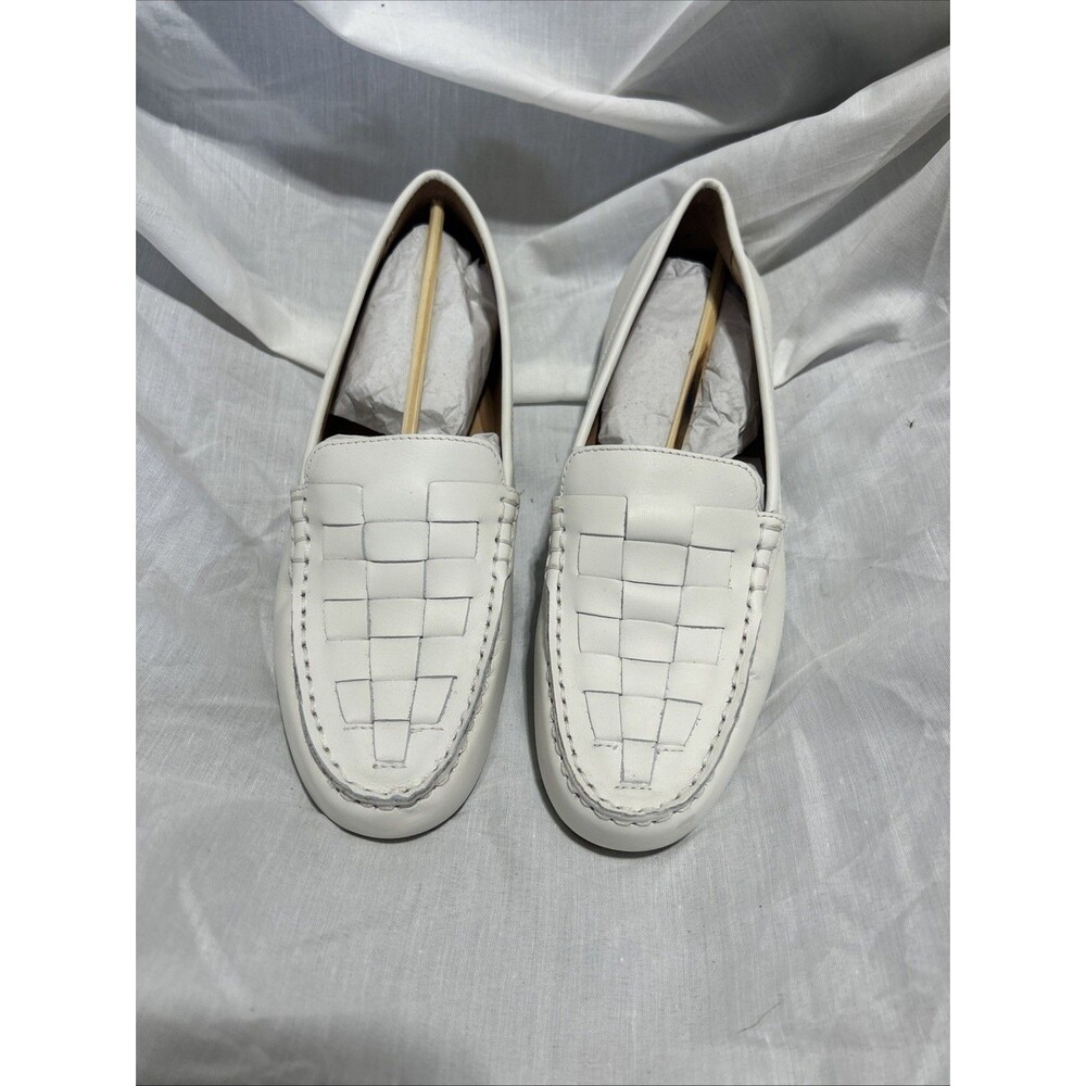 New Dune London Greene Woven Leather Slip On Driving Loafers Mocs White Size 8